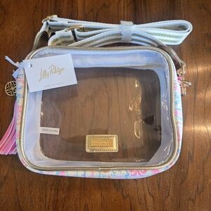 Lilly Pulitzer Clear Crossbody Game Day Bag with Pink and Blue Accents